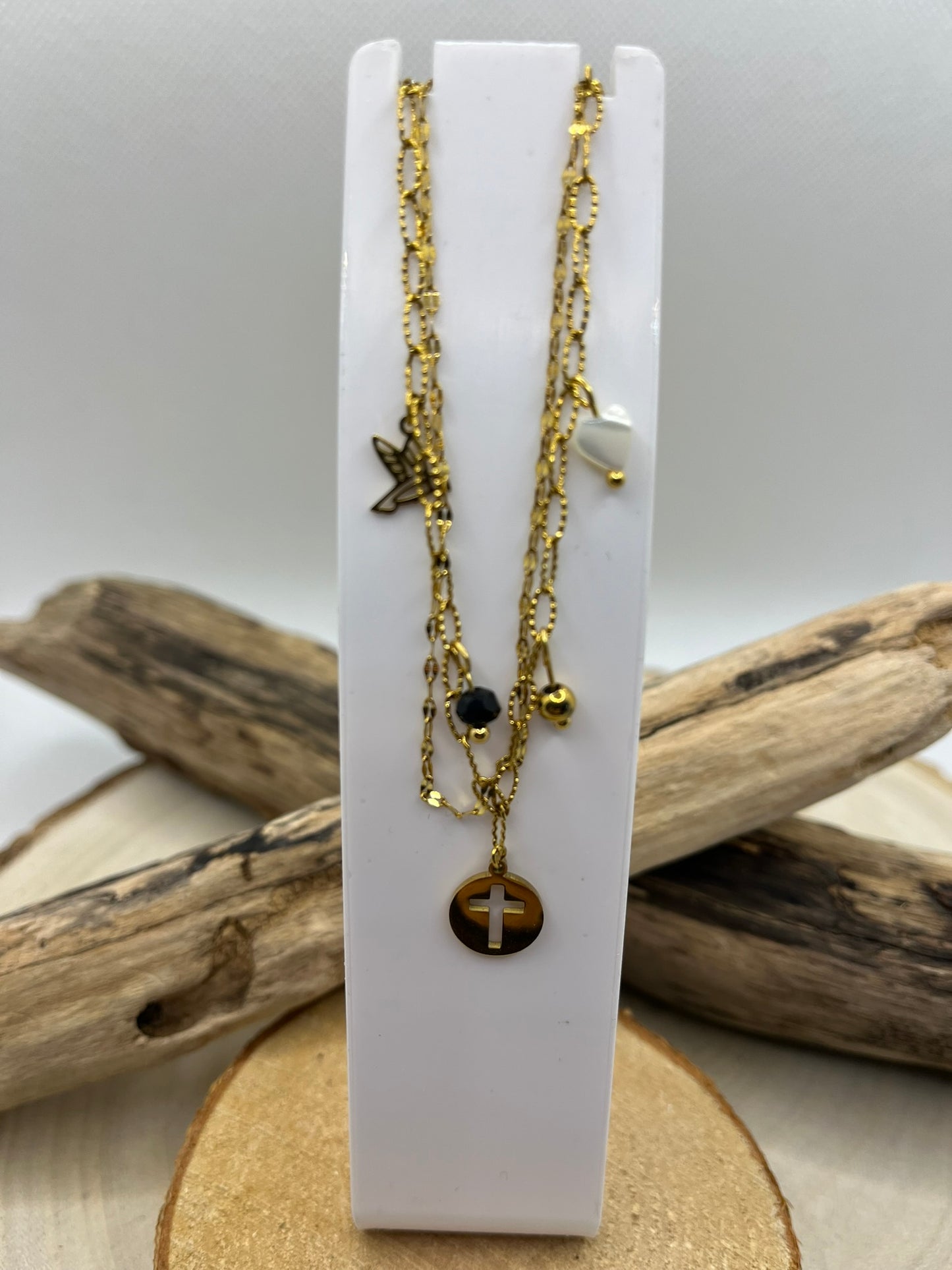 Bracelet chaines fine et ces pendentif - Acier Inoxydable - Doré