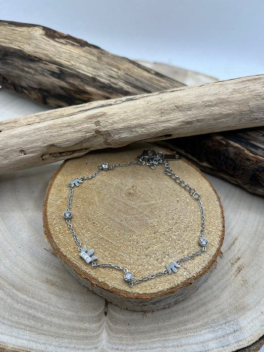 Bracelet Chaine fine avec des strass brillant - Acier inoxydable - Argenté