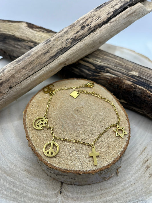 Bracelet Chaine fine Mode et chic 4 Pendentif - Acier inoxydable - Doré