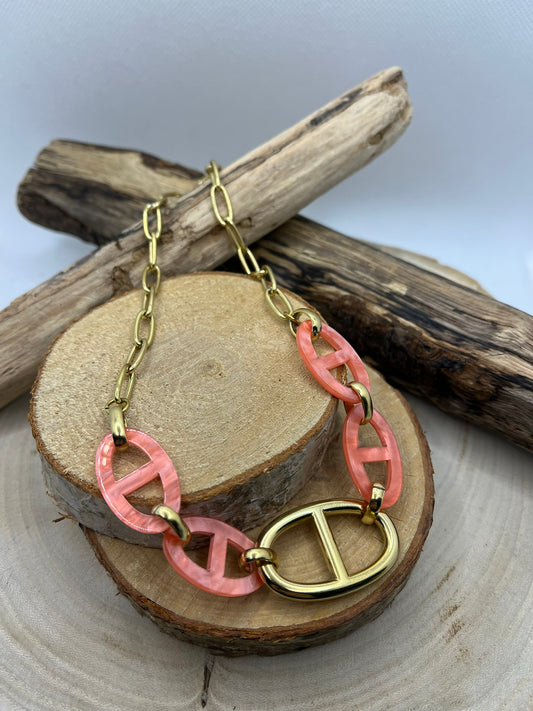 Collier Chaîne avec gros maillon et ses Maillon rose