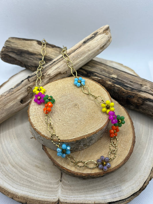 Collier Maillon de Chaîne avec ses fleurs de couleurs