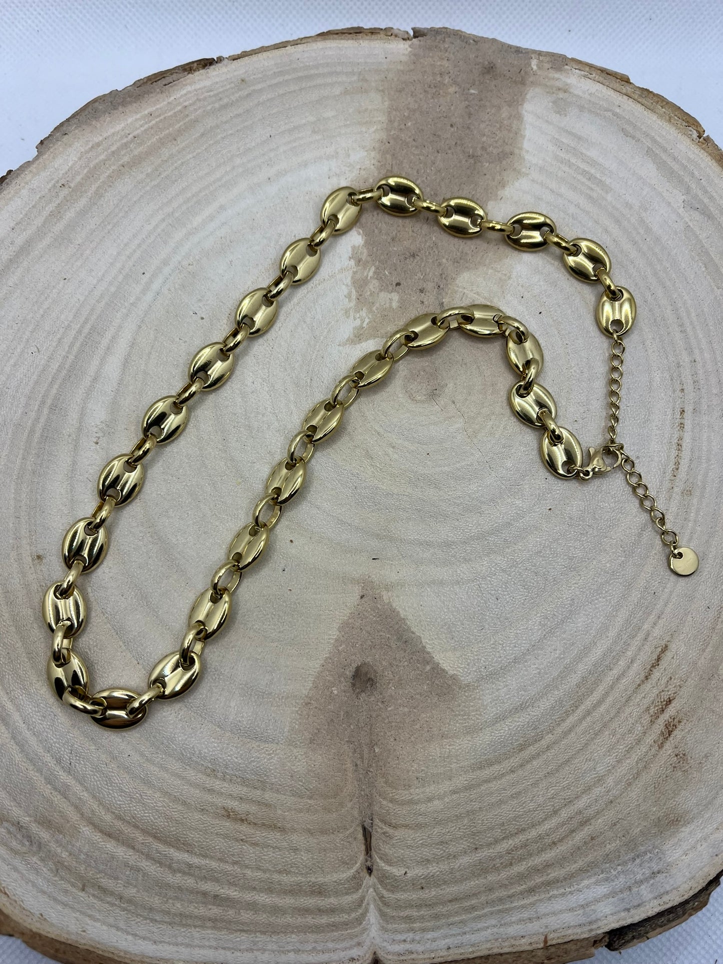 Collier Gros de grain café doré en Acier Inoxydable