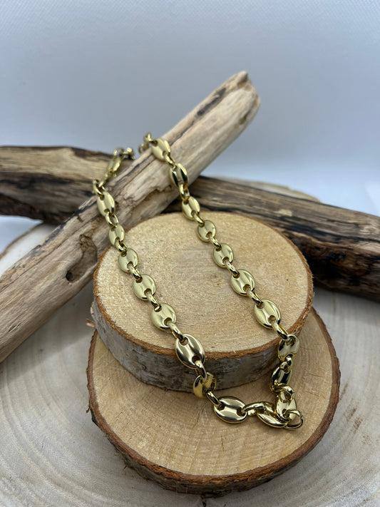 Collier Gros de grain café doré en Acier Inoxydable