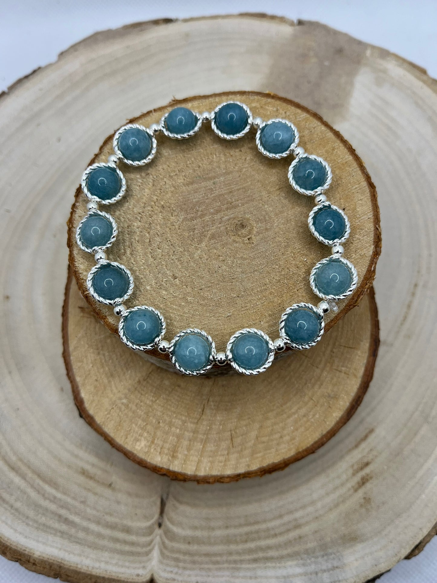 Bracelet Femme pierre naturelle - Calcédoîne bleu clair - Fait main