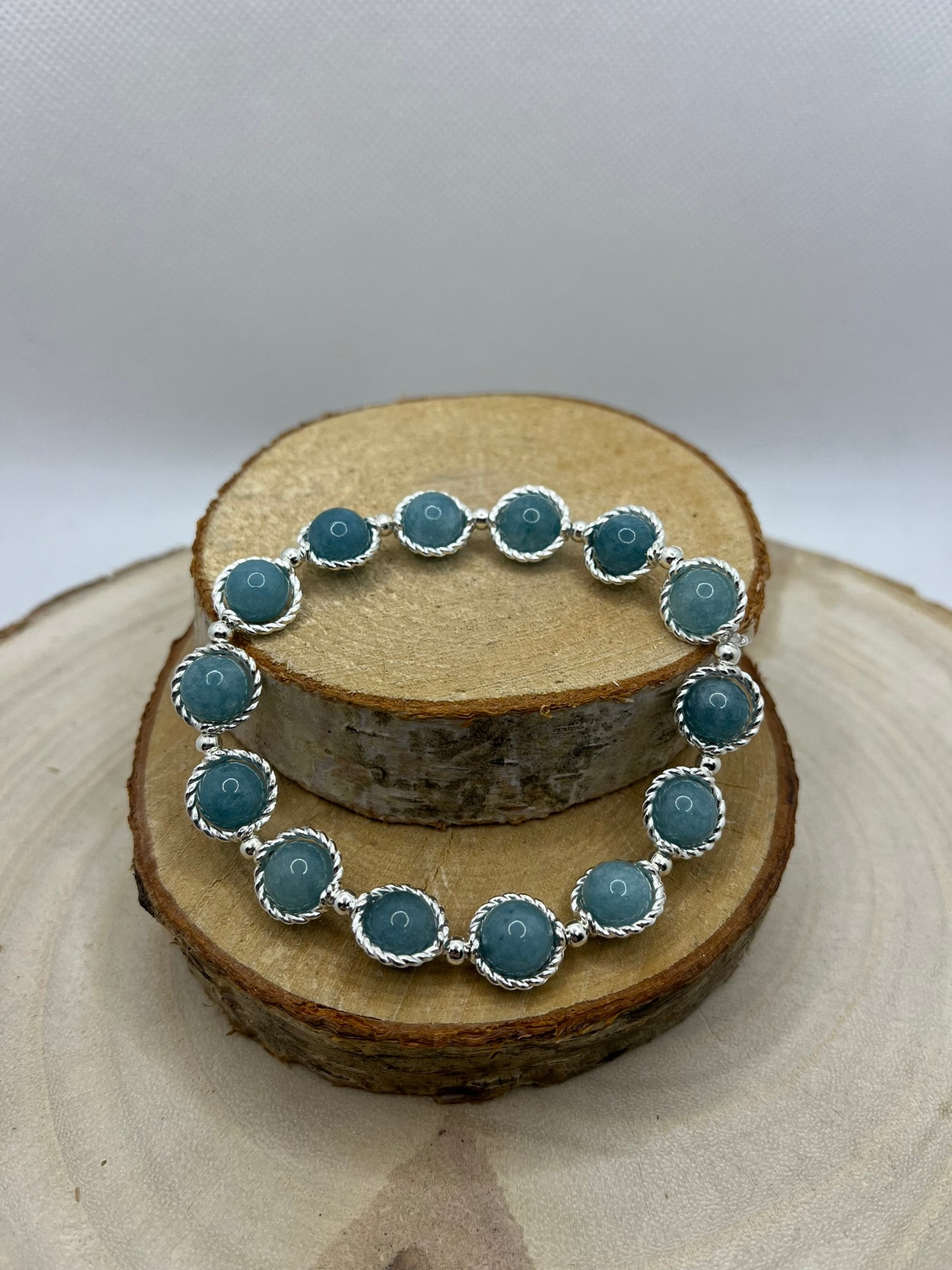 Bracelet Femme pierre naturelle - Calcédoîne bleu clair - Fait main