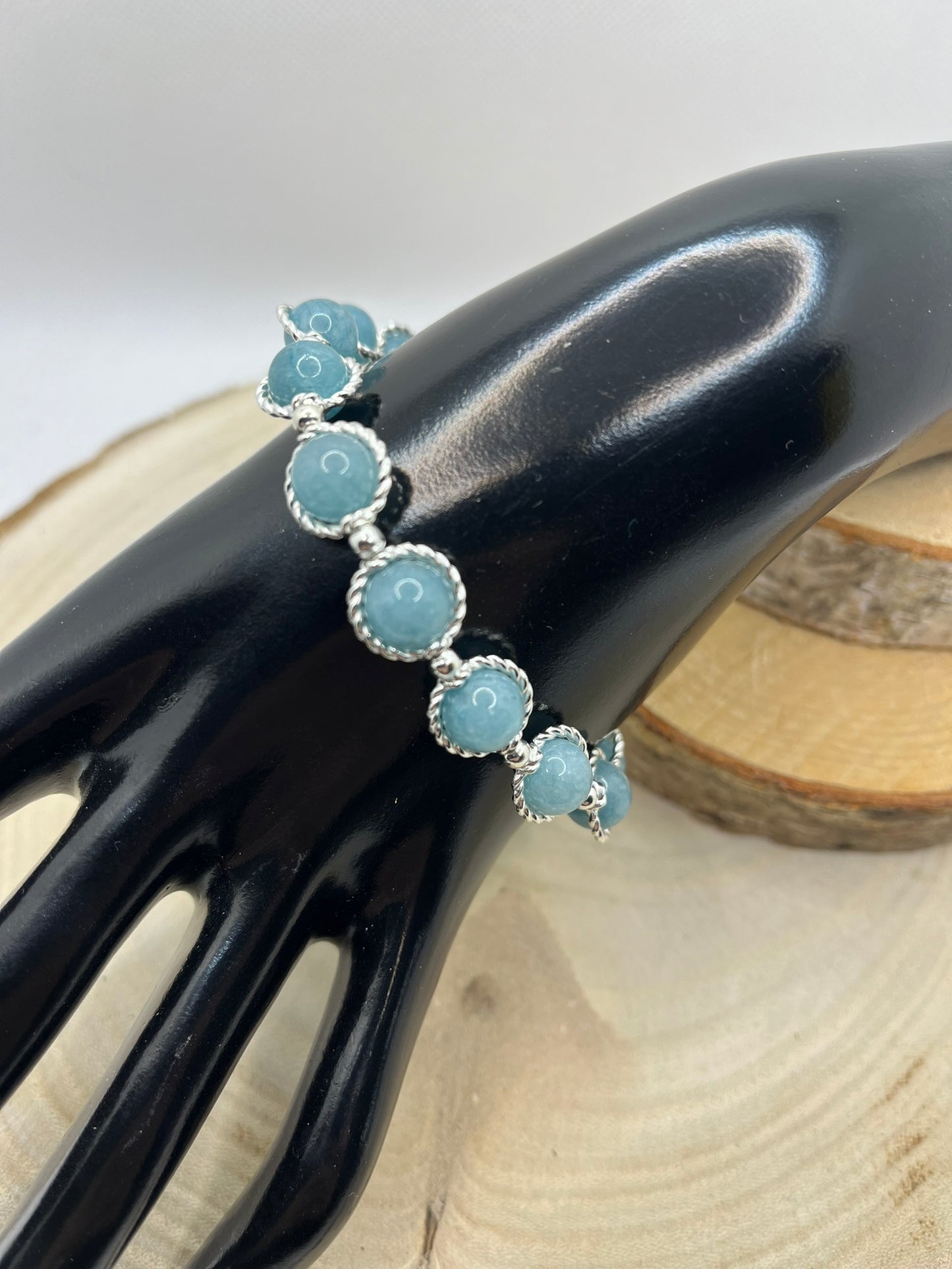 Bracelet Femme pierre naturelle - Calcédoîne bleu clair - Fait main