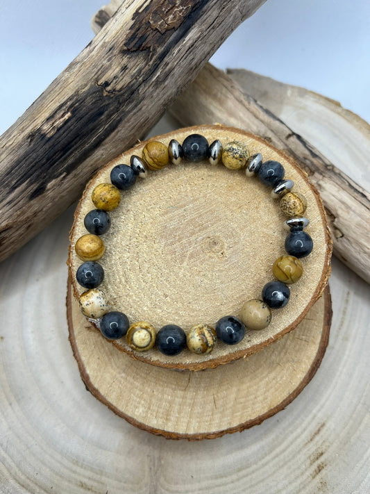 Bracelet Homme - Labradorite, Jaspe brun - Fait main