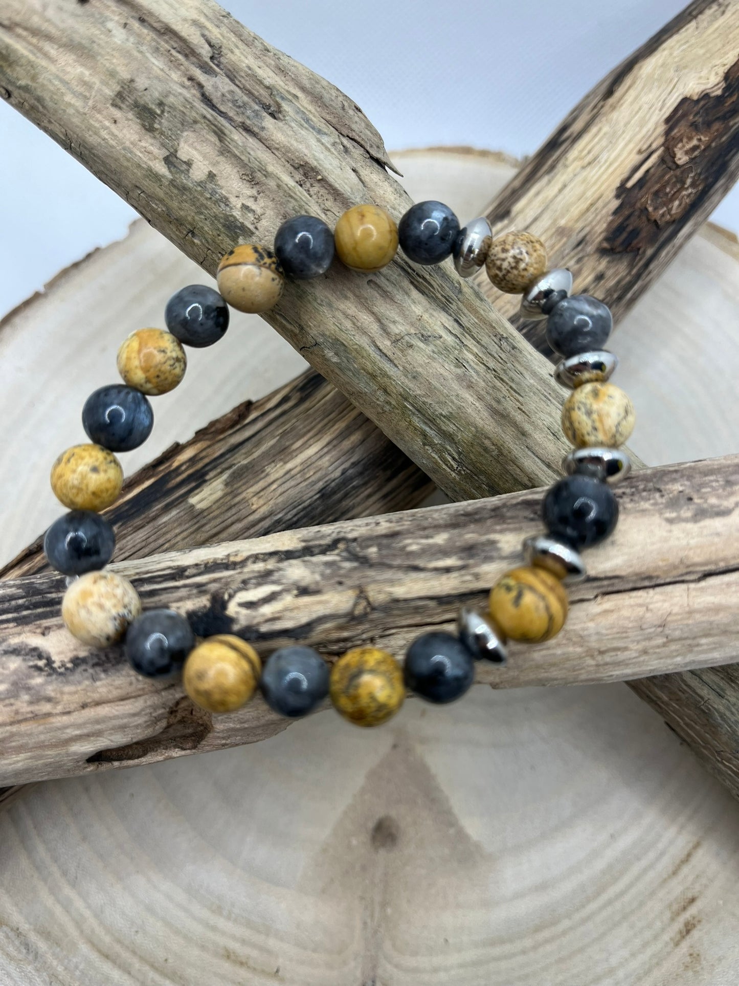 Bracelet Homme - Labradorite, Jaspe brun - Fait main