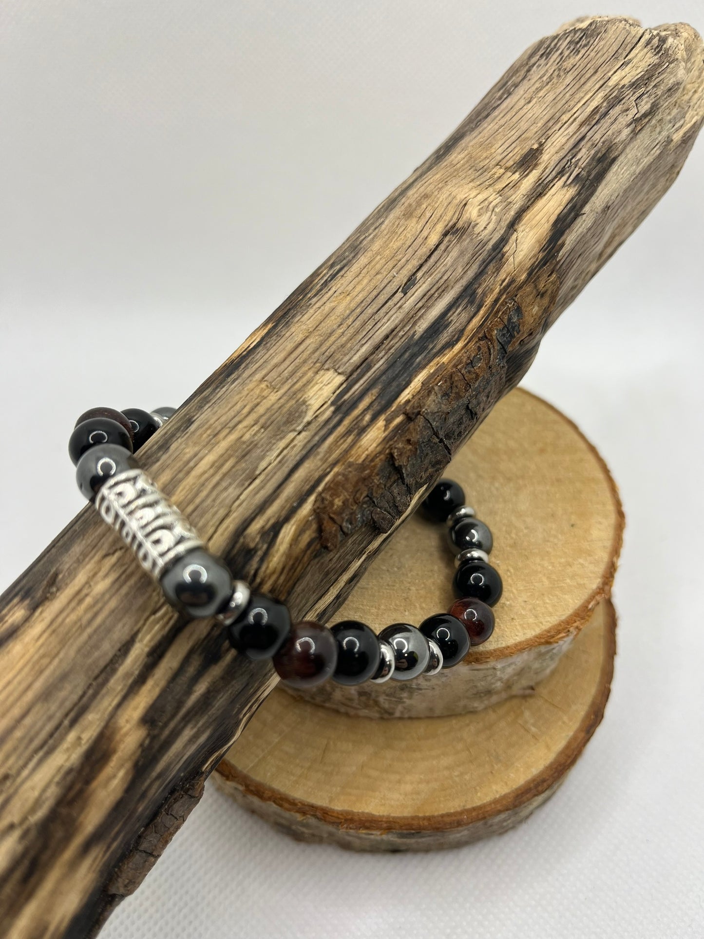 Bracelet Homme - Oeil de Taureau, Hématite et Onyx - Fait Main