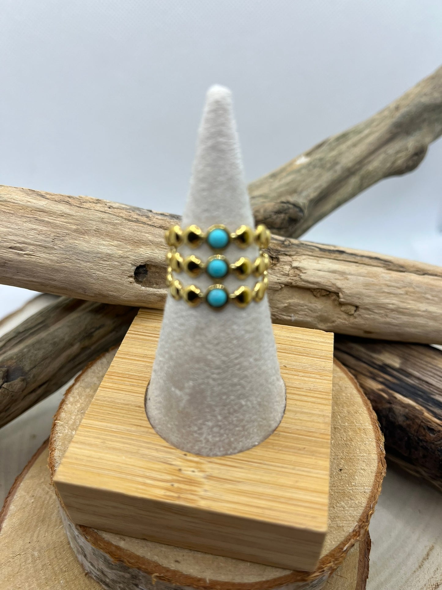 Bague Ajustable Chic Orné de 3 Perles Turquoises
