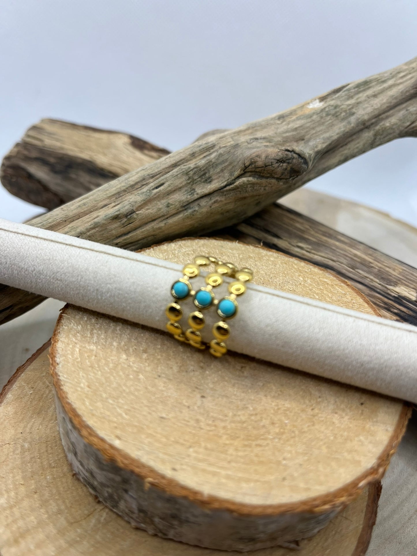 Bague Ajustable Chic Orné de 3 Perles Turquoises