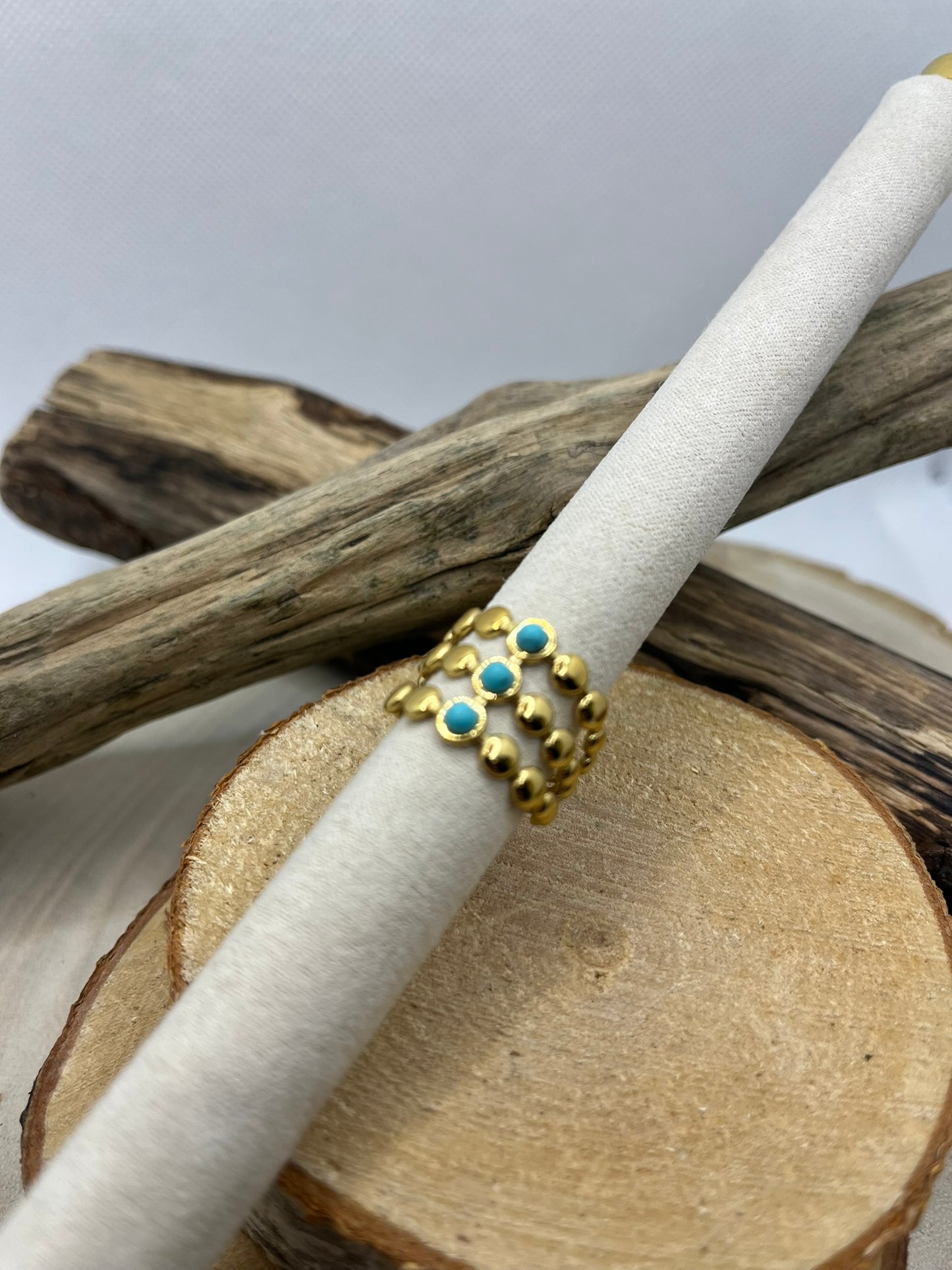 Bague Ajustable Chic Orné de 3 Perles Turquoises