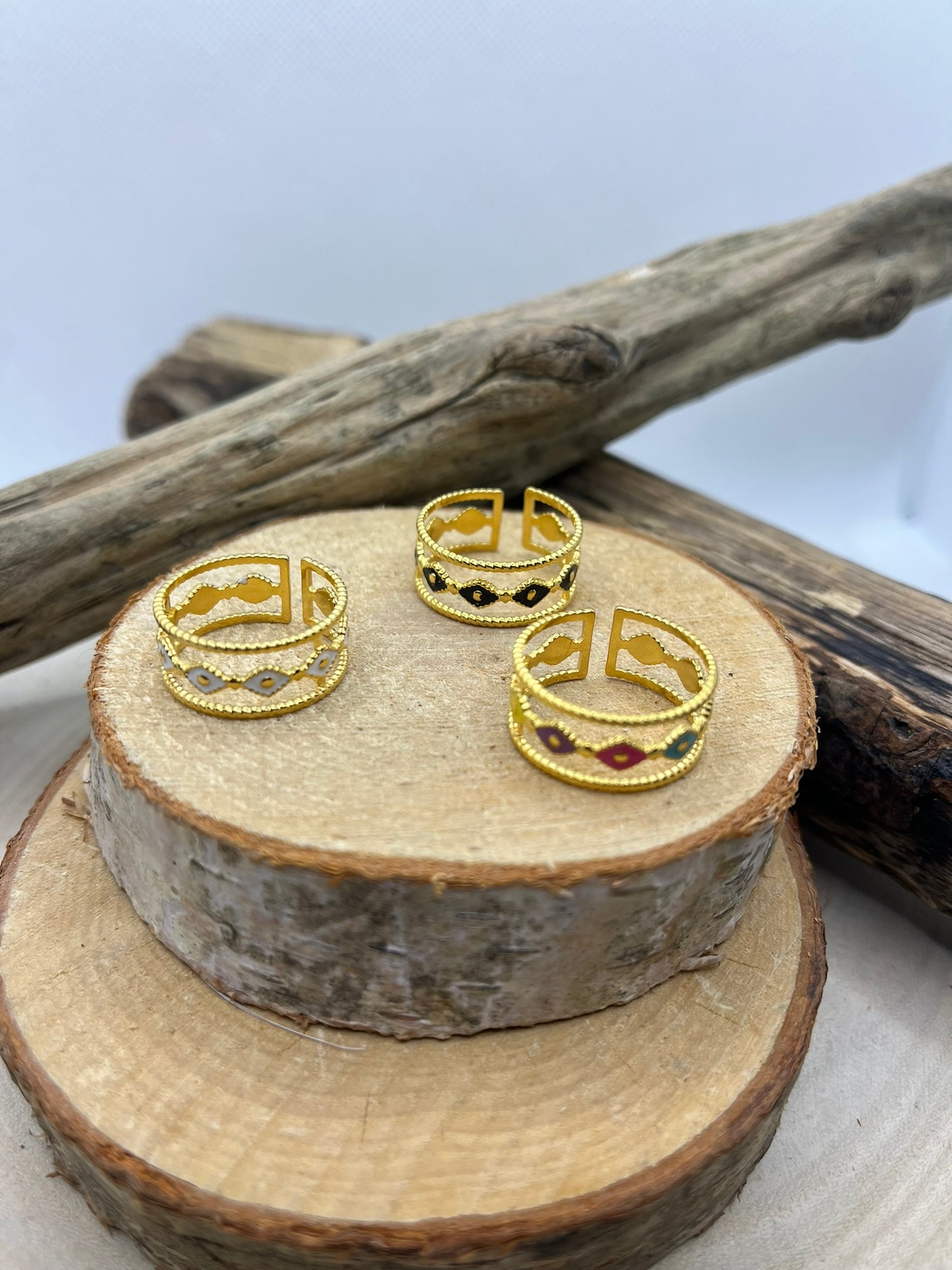 Bague règlable en acier inoxydable doré -idée cadeau - existe en 3 Couleurs blanc, noir et multicouleur