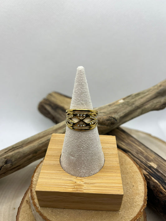 Bague ajustable symétrique en Acier inoxydable doré Orné de strass très élégante