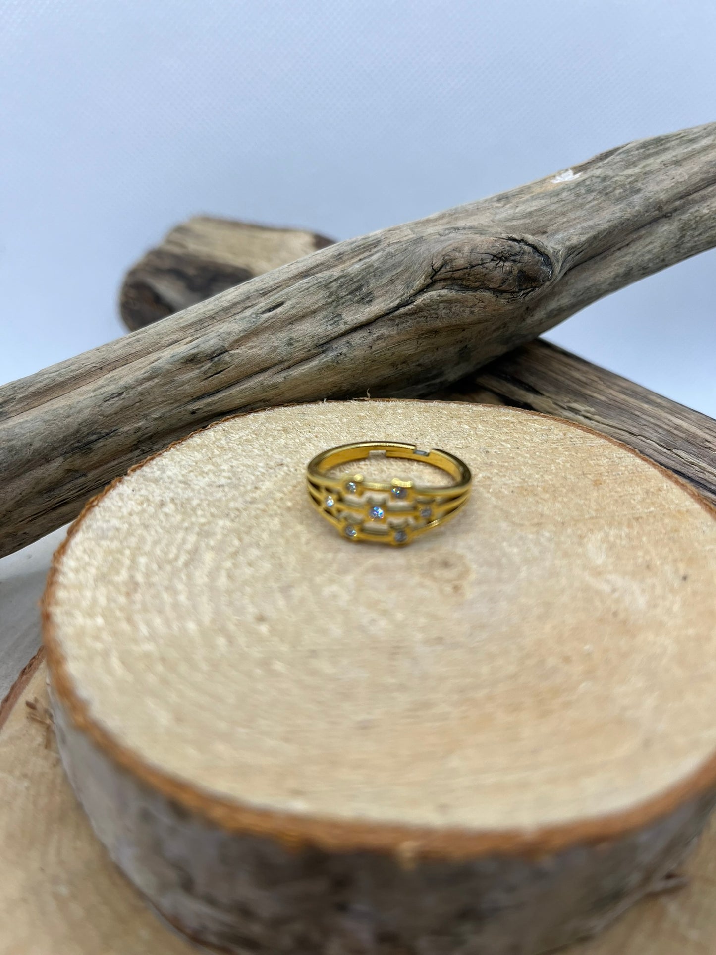 Bague Ajustable symétrique Orné de Strass - Acier inoxydable doré