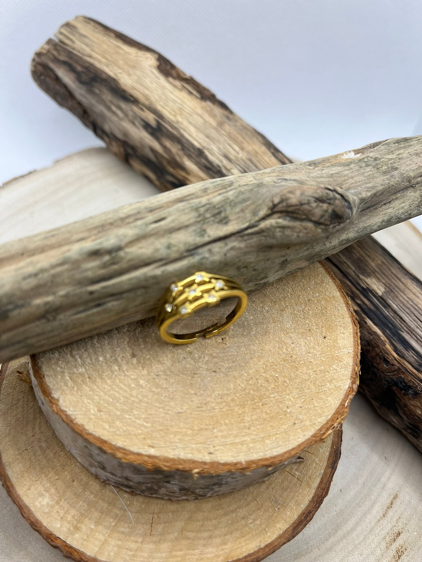 Bague Ajustable symétrique Orné de Strass - Acier inoxydable doré