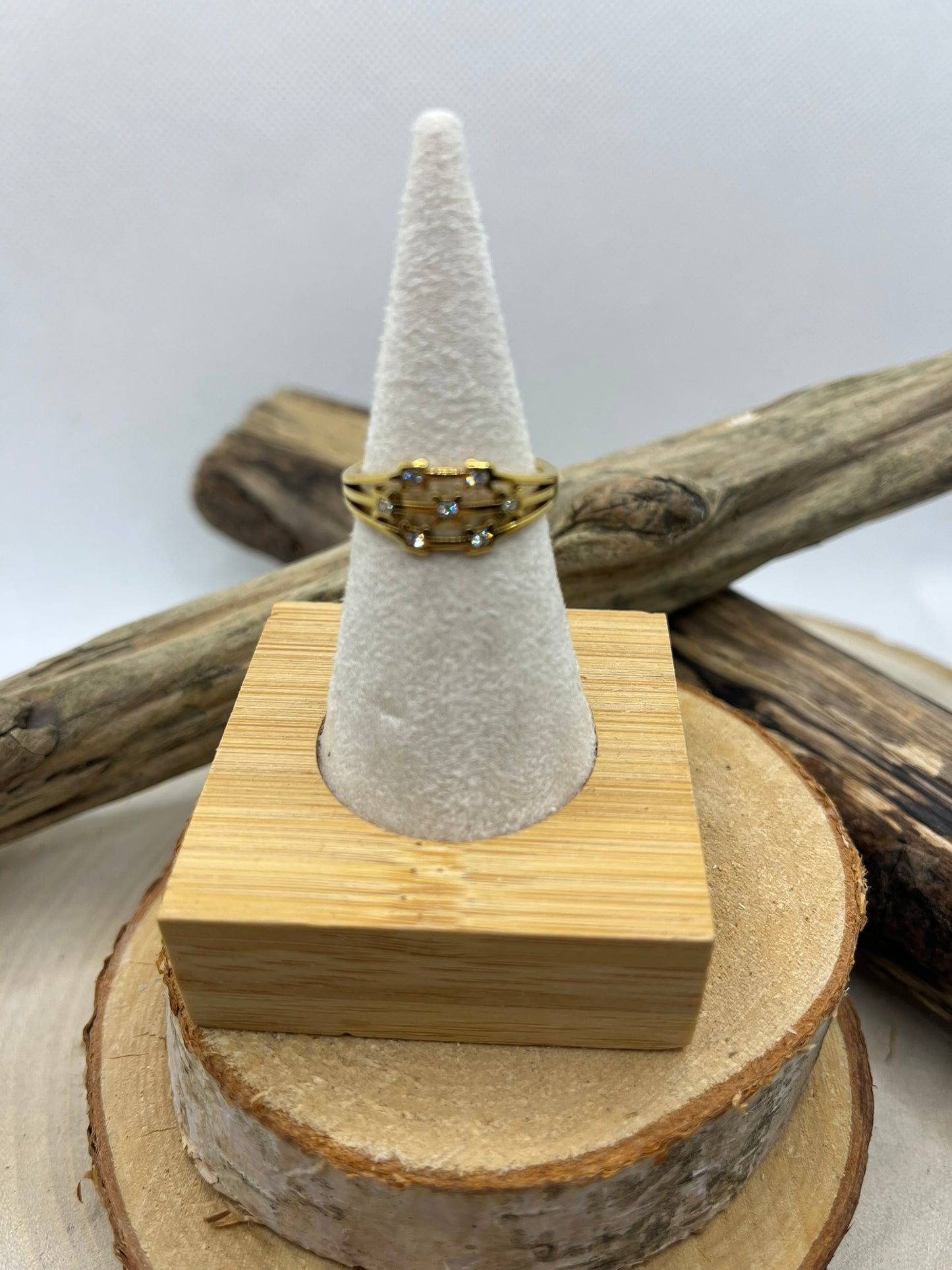 Bague Ajustable symétrique Orné de Strass - Acier inoxydable doré