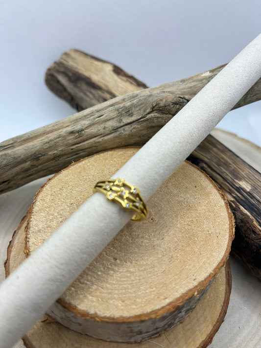Bague Ajustable symétrique Orné de Strass - Acier inoxydable doré