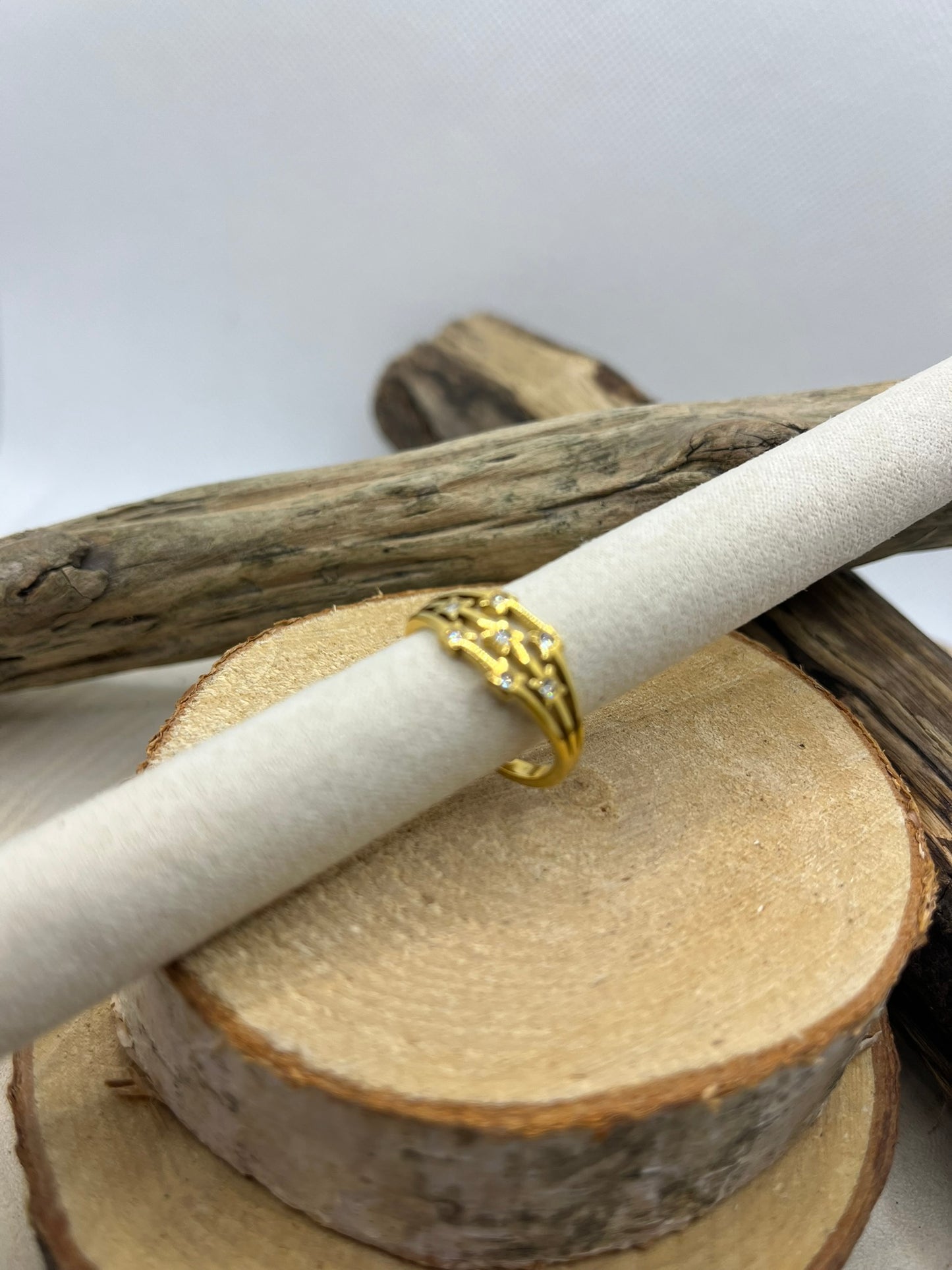 Bague Ajustable symétrique Orné de Strass - Acier inoxydable doré