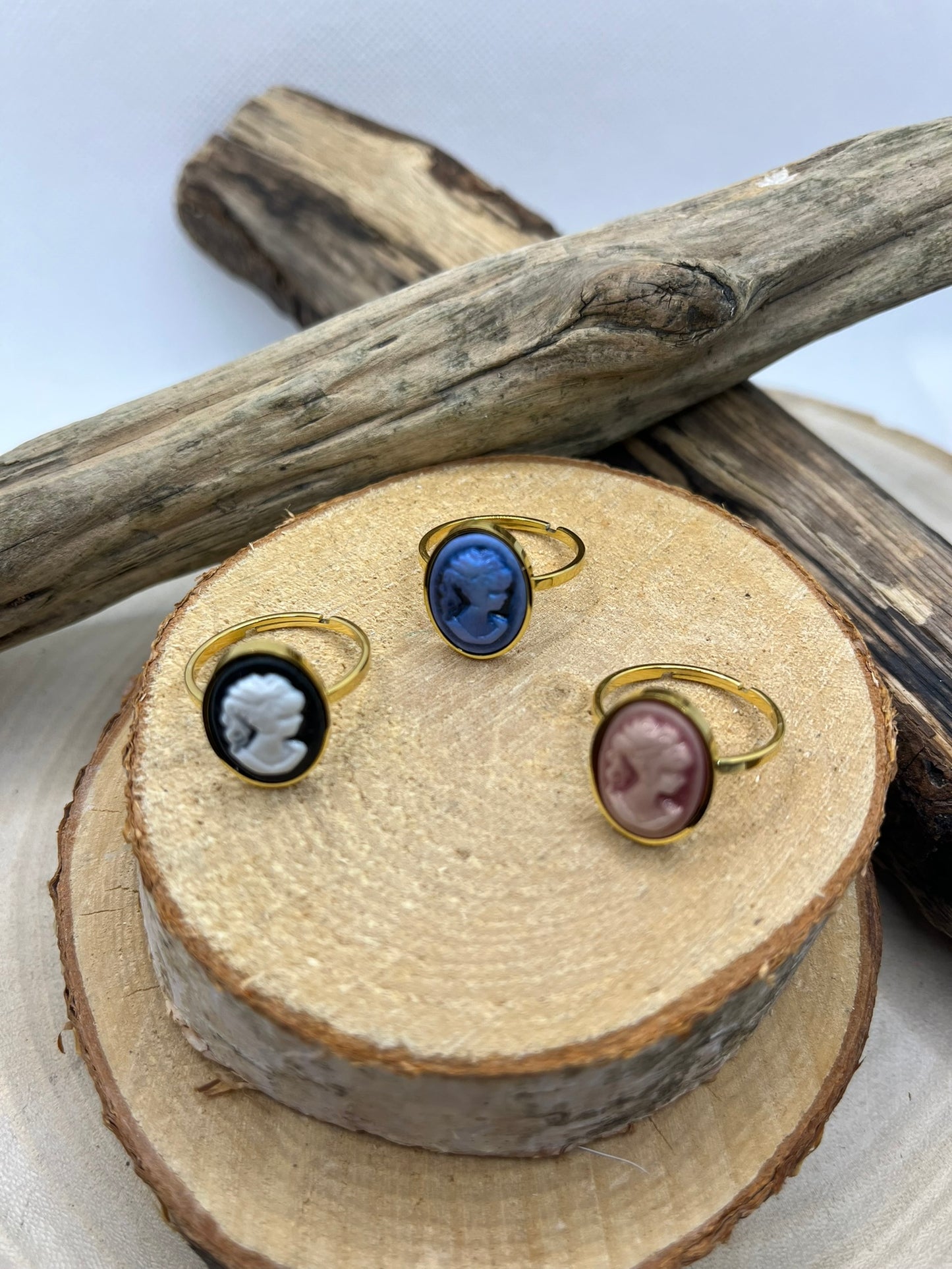 Bague réglable camé acier inoxydable doré existe en 3 Couleurs - noir - rose et bleu