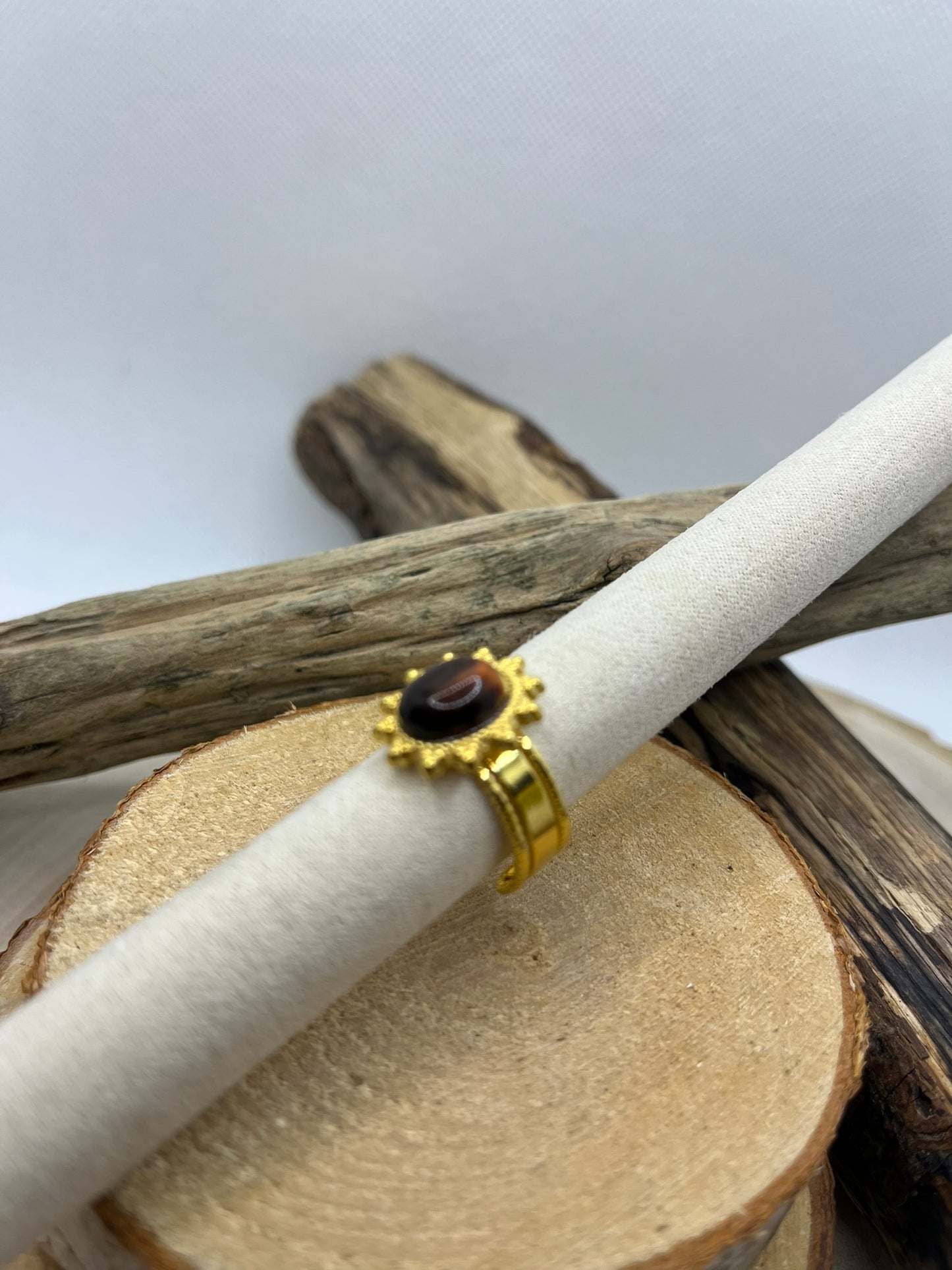 Bague Ajustable Chic Orné d'une Pierre Oeil de Tigre - Acier inoxydable doré