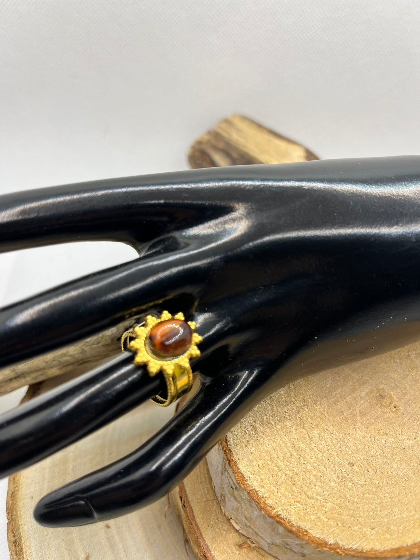 Bague Ajustable Chic Orné d'une Pierre Oeil de Tigre - Acier inoxydable doré