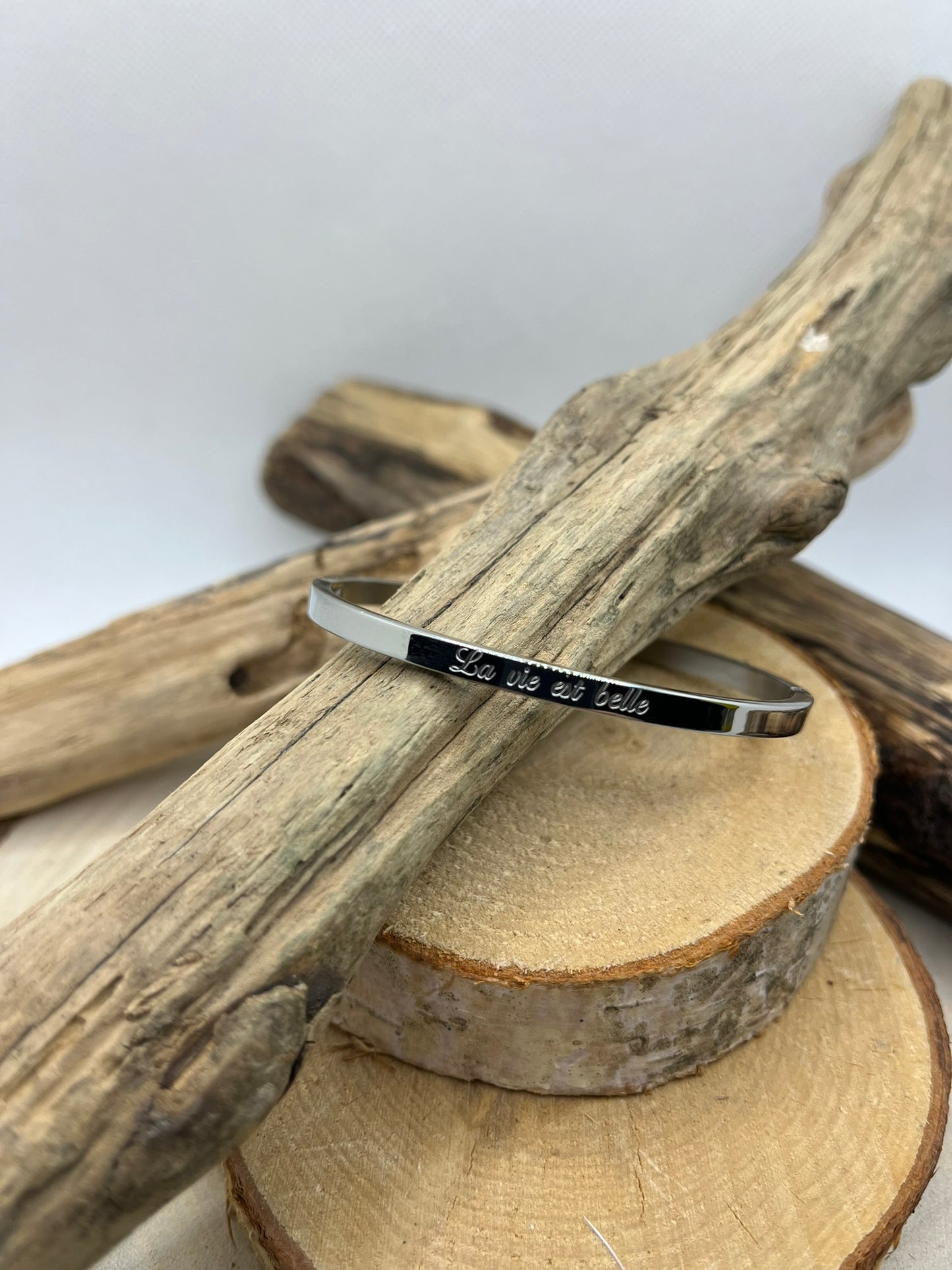 Bracelet Jonc message Femme ( la vie est belle ) - Acier inoxydable doré et en Argenté