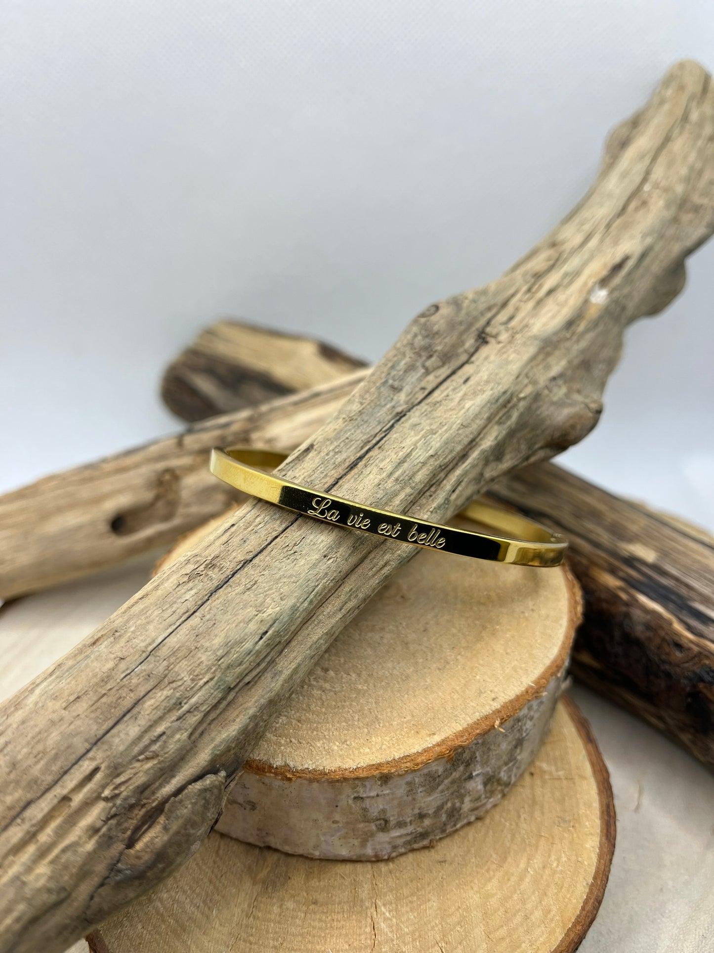 Bracelet Jonc message Femme ( la vie est belle ) - Acier inoxydable doré et en Argenté