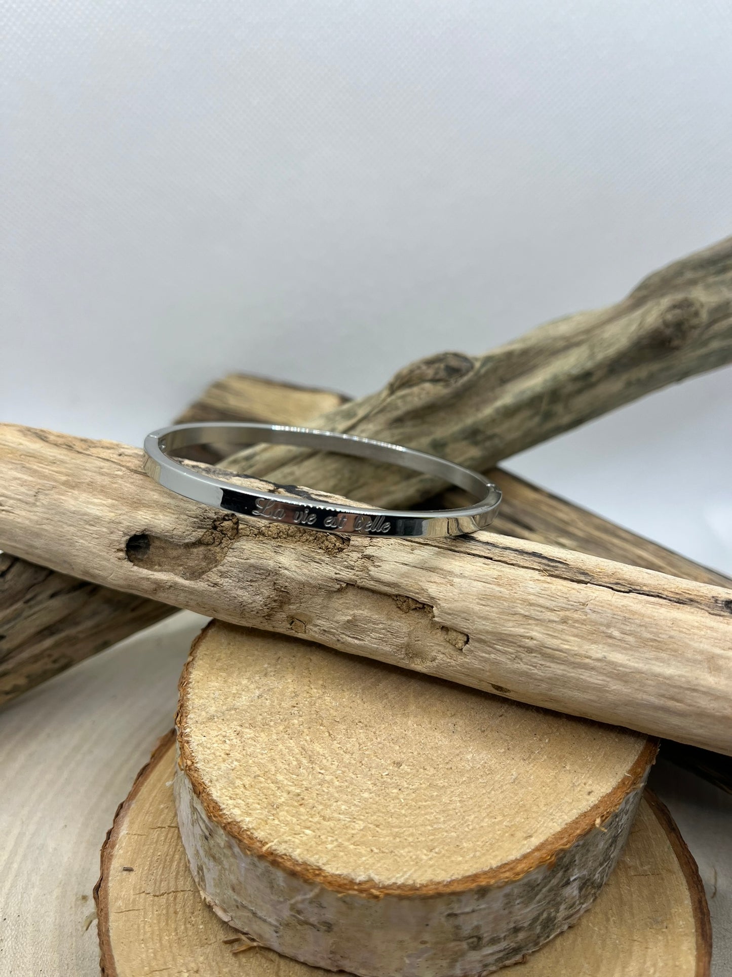 Bracelet Jonc message Femme ( la vie est belle ) - Acier inoxydable doré et en Argenté