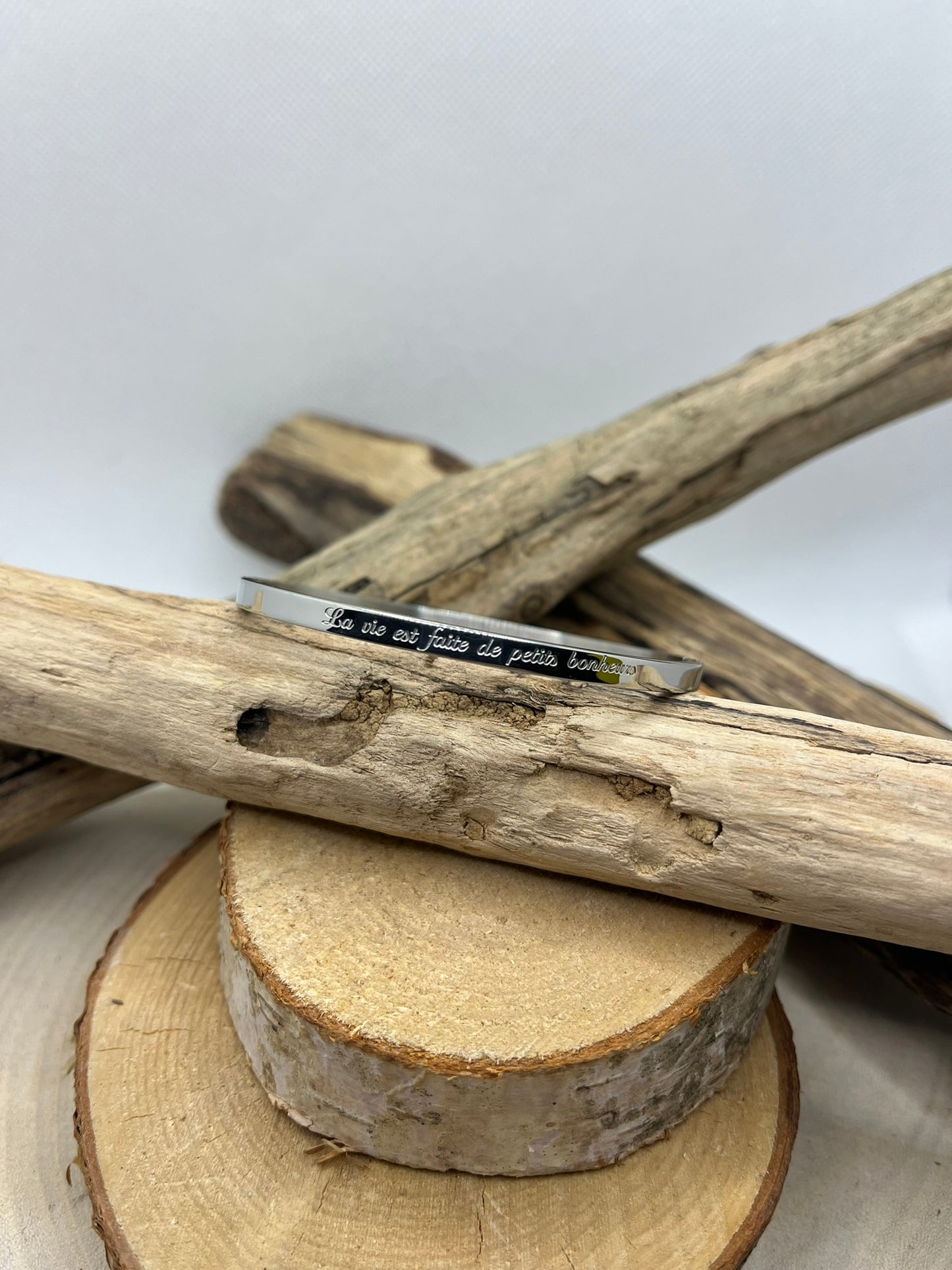 Bracelet Jonc à message ( La vie est faite de petits bonheur ) - Acier inoxydable en doré ou en argent