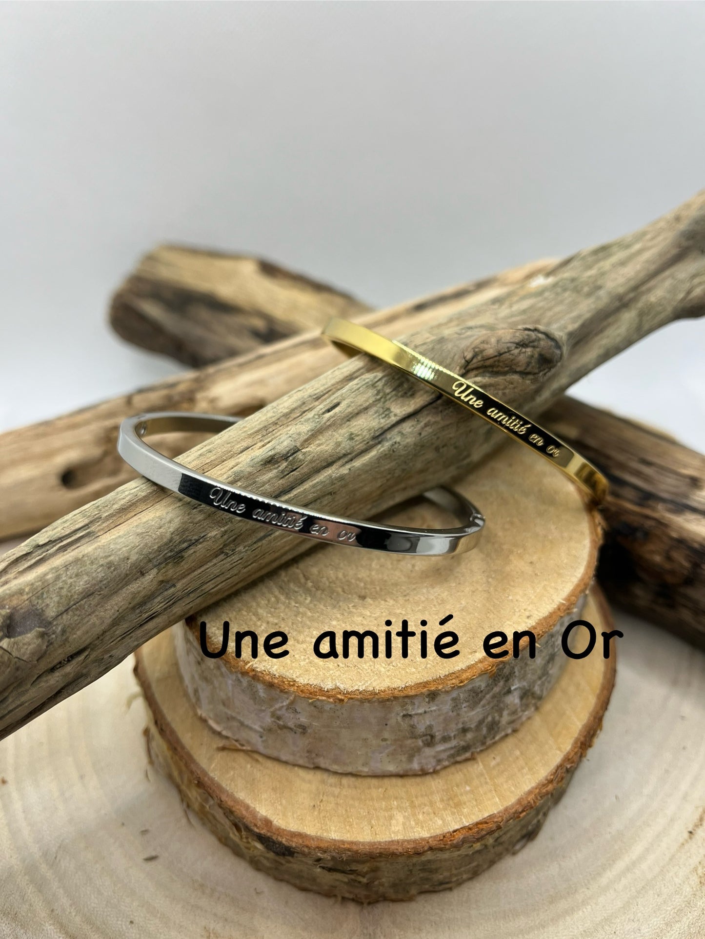 Bracelet Jonc à Message (Une Amitié en or) - Acier inoxydable Argenté ou en doré