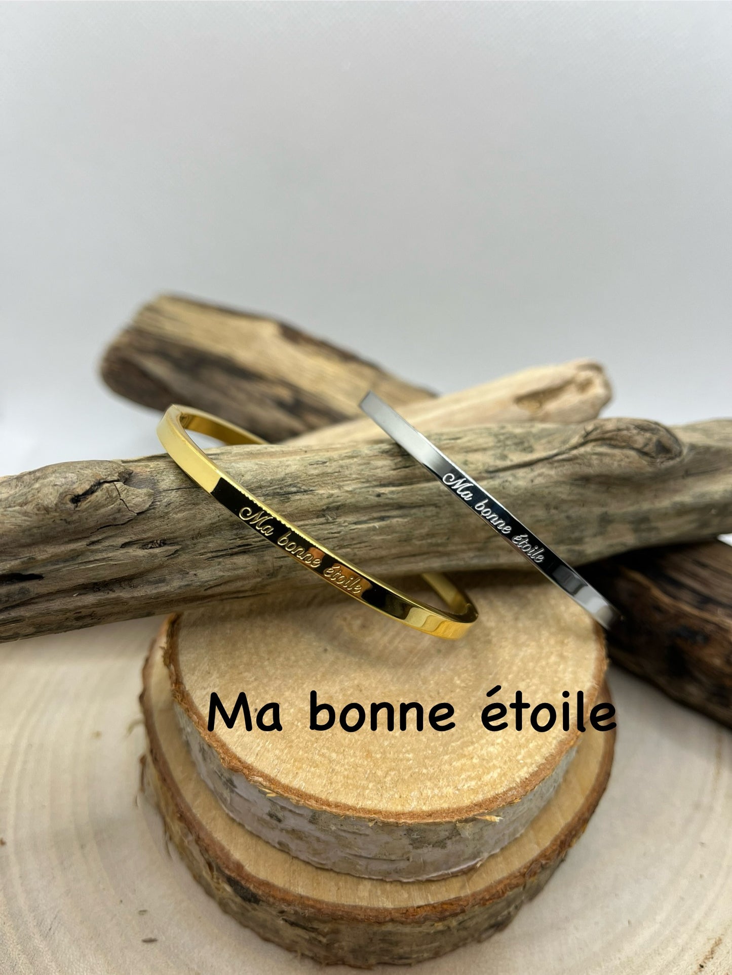 Bracelet Jonc à Message ( Ma bonne étoile ) - Acier inoxydable argenté ou en Doré