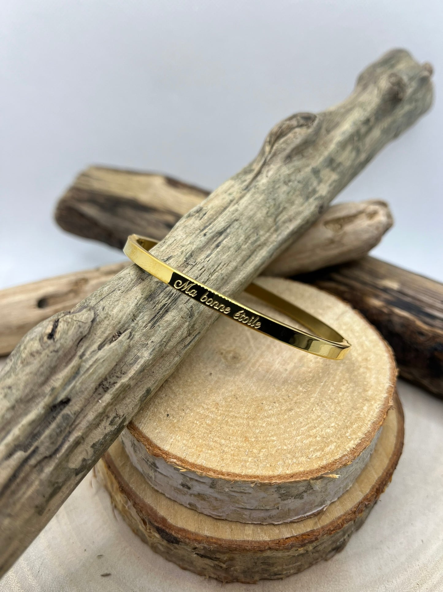 Bracelet Jonc à Message ( Ma bonne étoile ) - Acier inoxydable argenté ou en Doré
