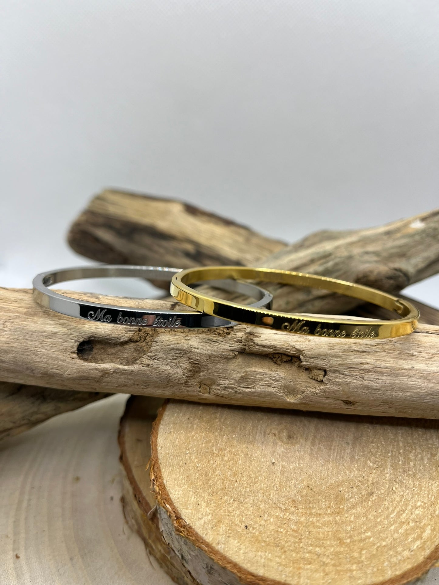 Bracelet Jonc à Message ( Ma bonne étoile ) - Acier inoxydable argenté ou en Doré