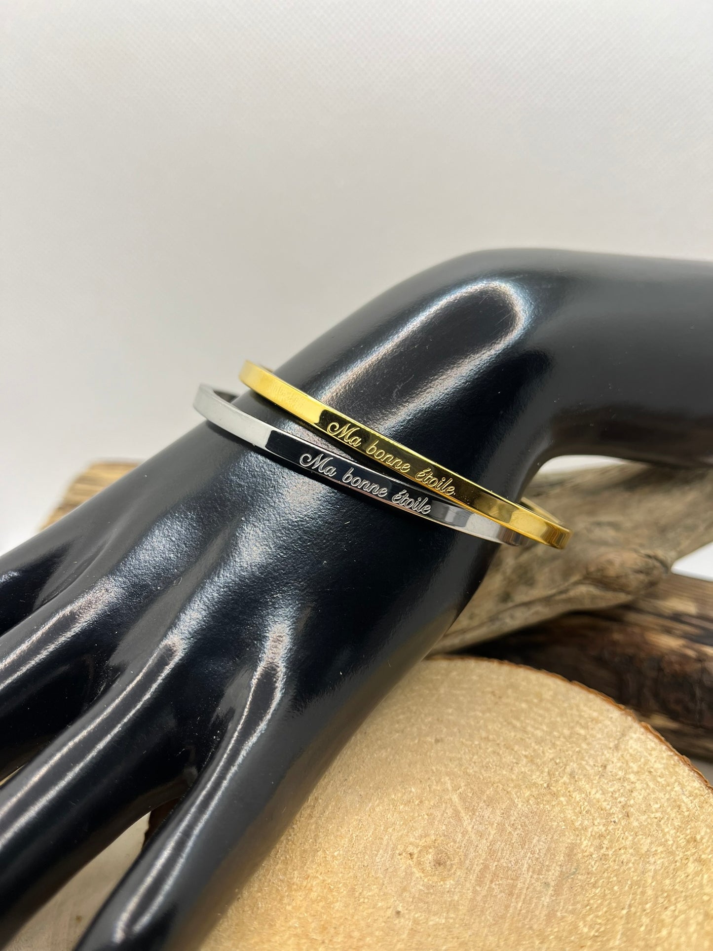 Bracelet Jonc à Message ( Ma bonne étoile ) - Acier inoxydable argenté ou en Doré