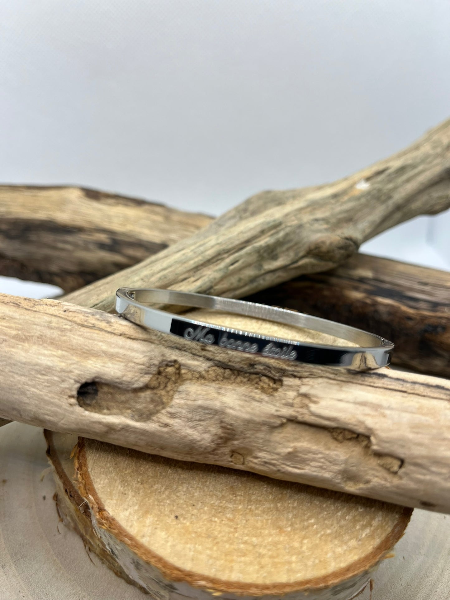 Bracelet Jonc à Message ( Ma bonne étoile ) - Acier inoxydable argenté ou en Doré