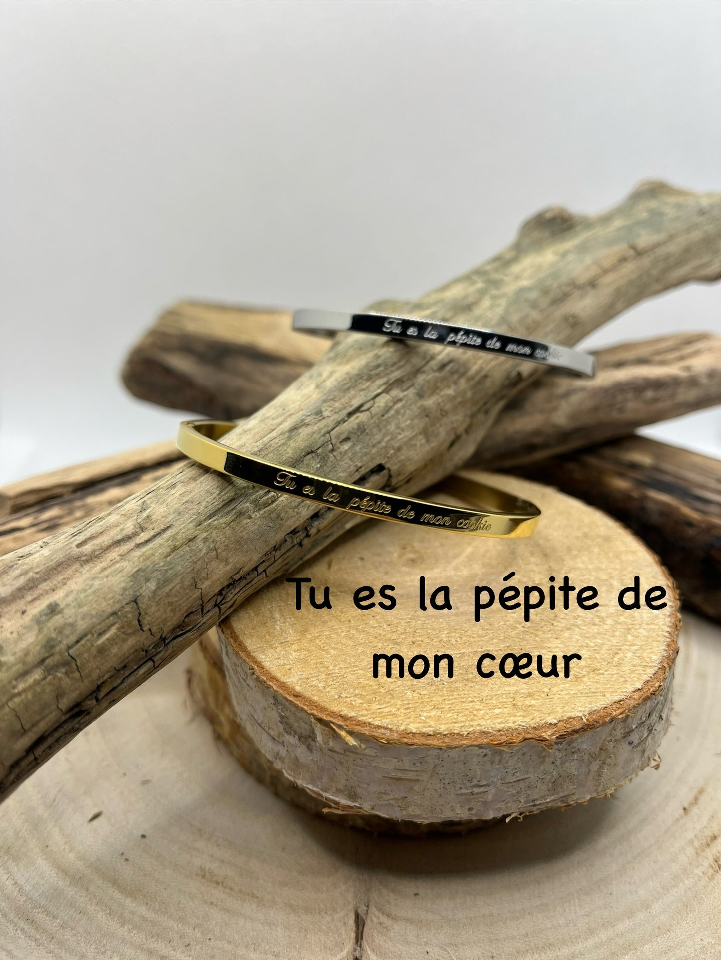 Bracelet Jonc Message Femme (Tu es la pépite de mon cookie) - Acier inoxydable en argenté ou en doré