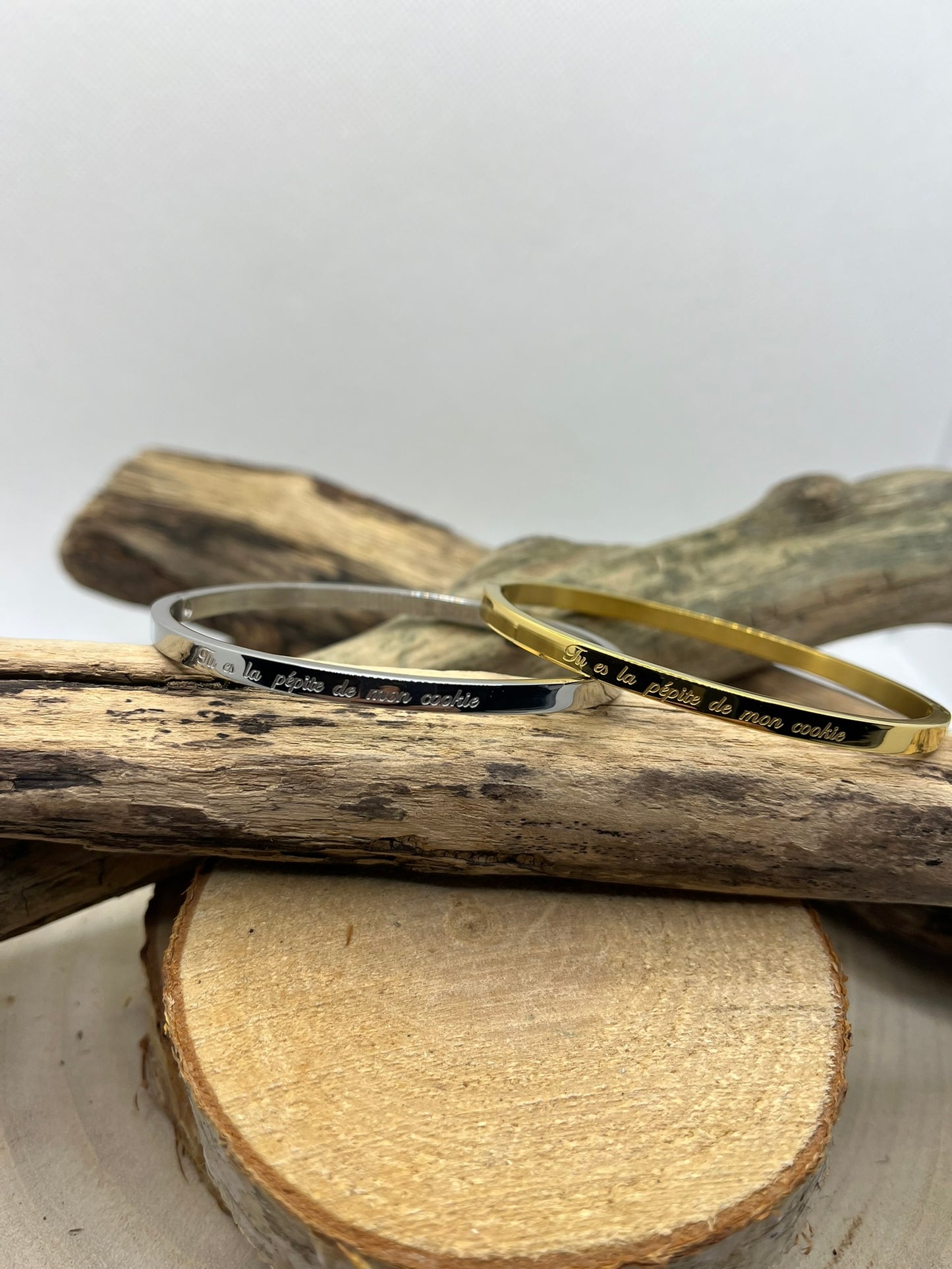 Bracelet Jonc Message Femme (Tu es la pépite de mon cookie) - Acier inoxydable en argenté ou en doré