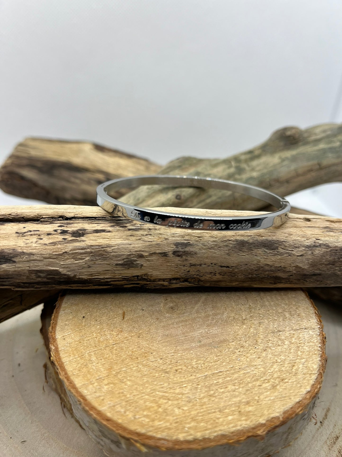 Bracelet Jonc Message Femme (Tu es la pépite de mon cookie) - Acier inoxydable en argenté ou en doré