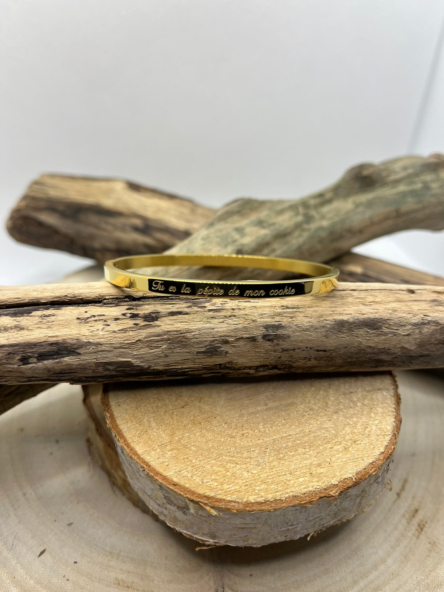 Bracelet Jonc Message Femme (Tu es la pépite de mon cookie) - Acier inoxydable en argenté ou en doré