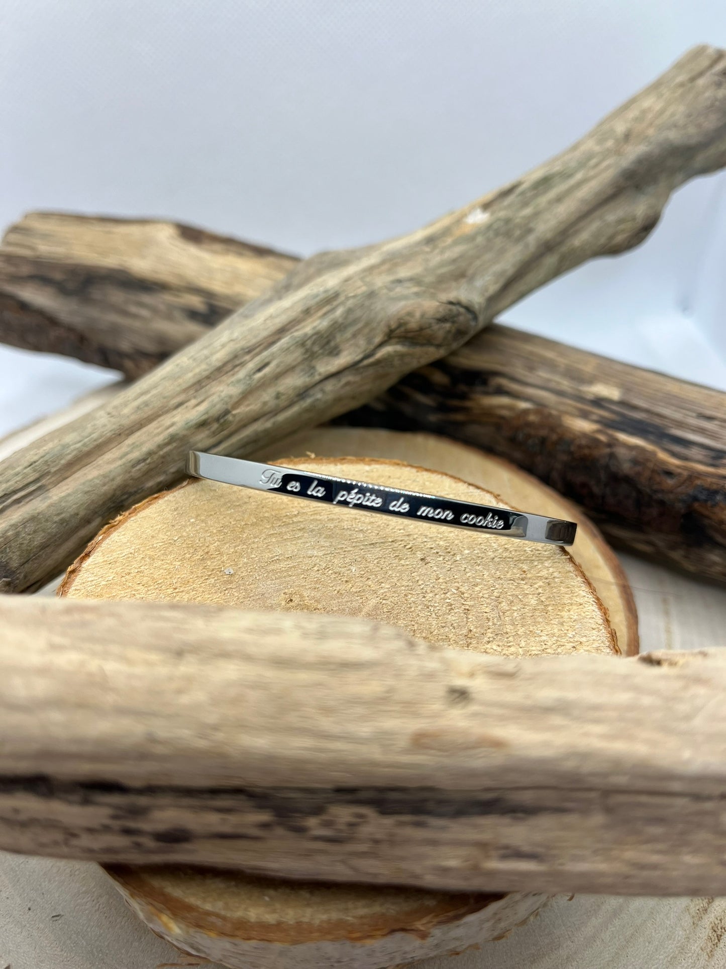 Bracelet Jonc Message Femme (Tu es la pépite de mon cookie) - Acier inoxydable en argenté ou en doré