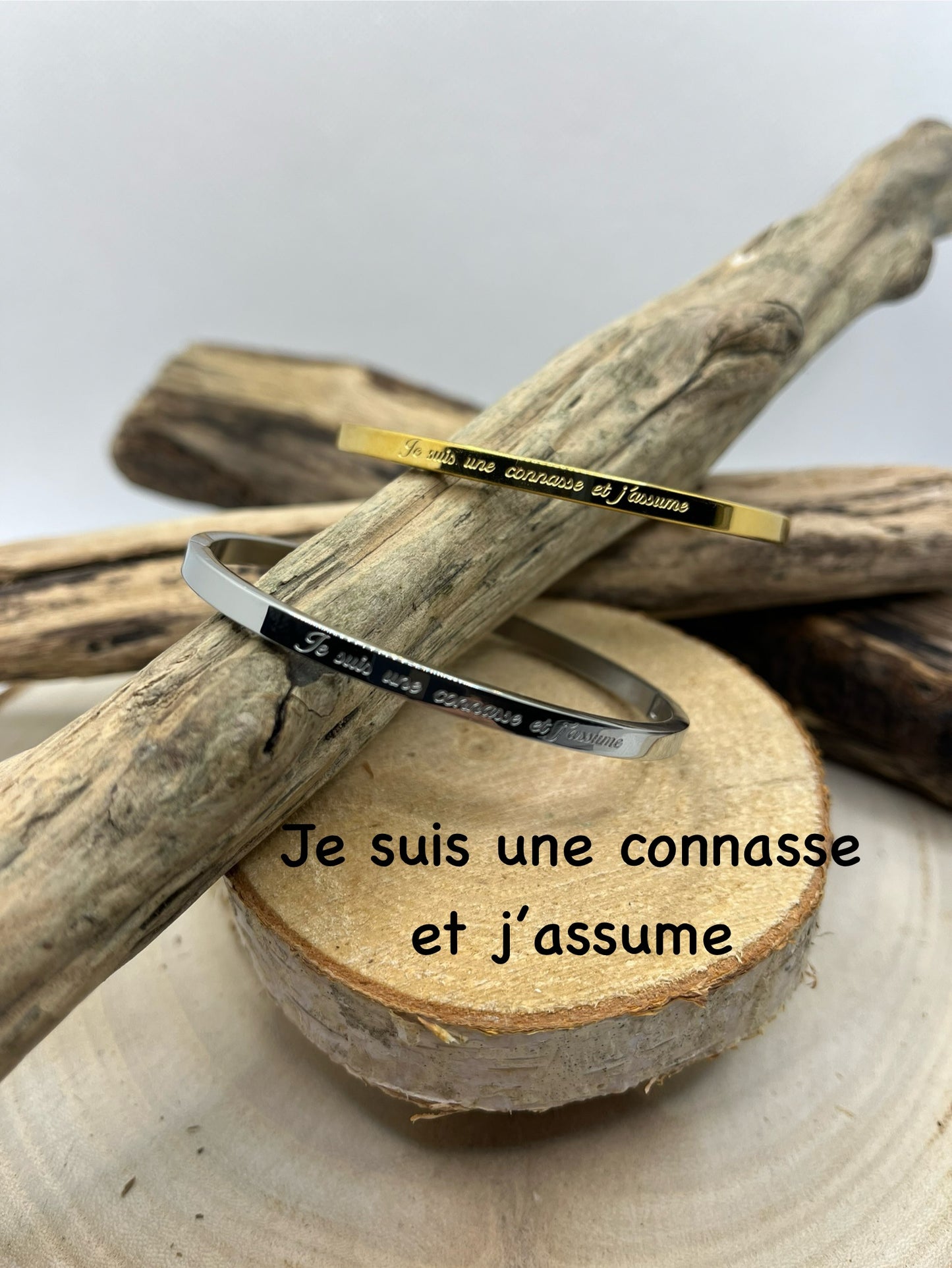 Bracelet message Femme (Je suis une connasse et j'assume) - Accier inoxydable en doré ou en argent