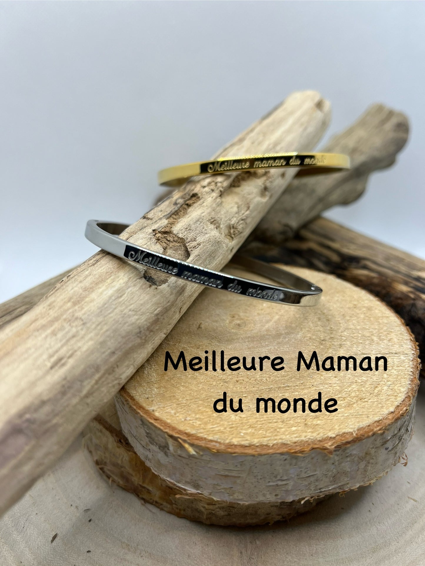 Bracelet Jonc à Message (Meilleure Maman du monde) - Acier Inoxydable Doré ou en Argenté