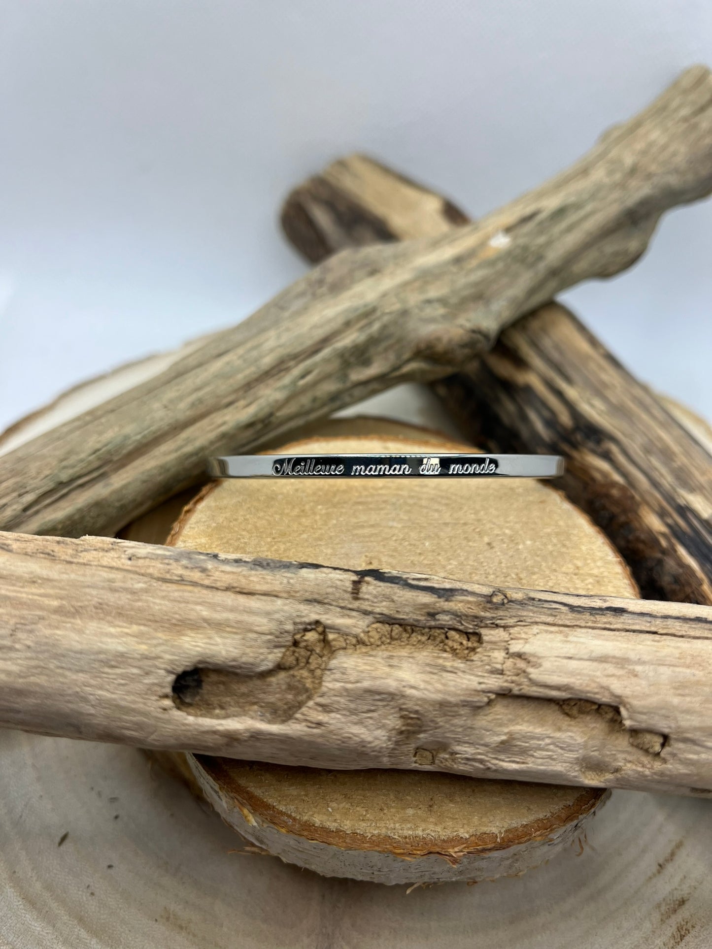 Bracelet Jonc à Message (Meilleure Maman du monde) - Acier Inoxydable Doré ou en Argenté