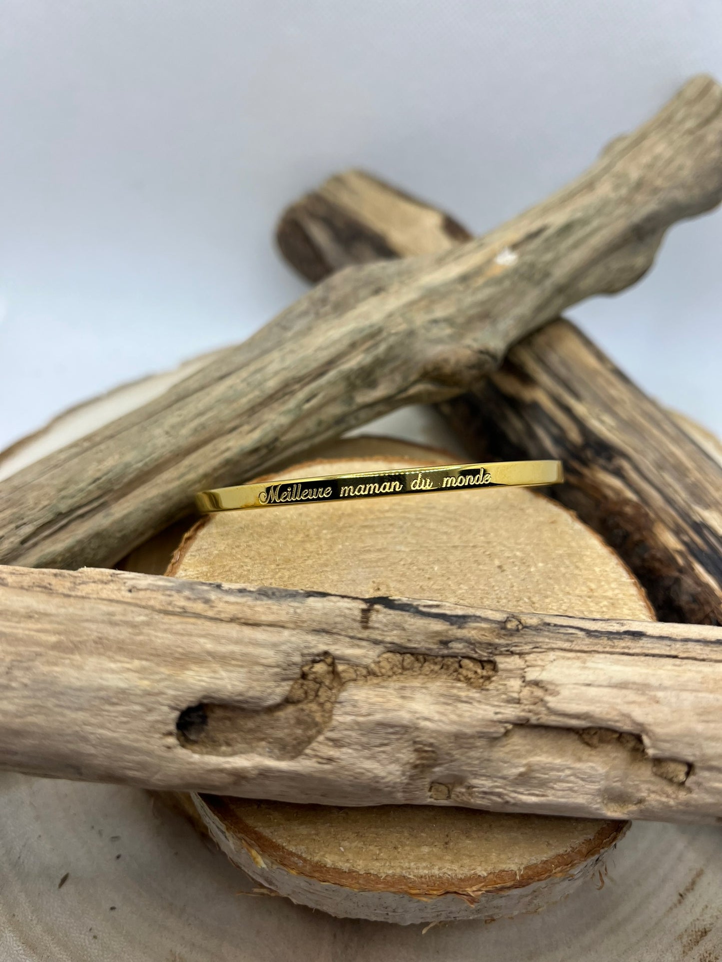 Bracelet Jonc à Message (Meilleure Maman du monde) - Acier Inoxydable Doré ou en Argenté