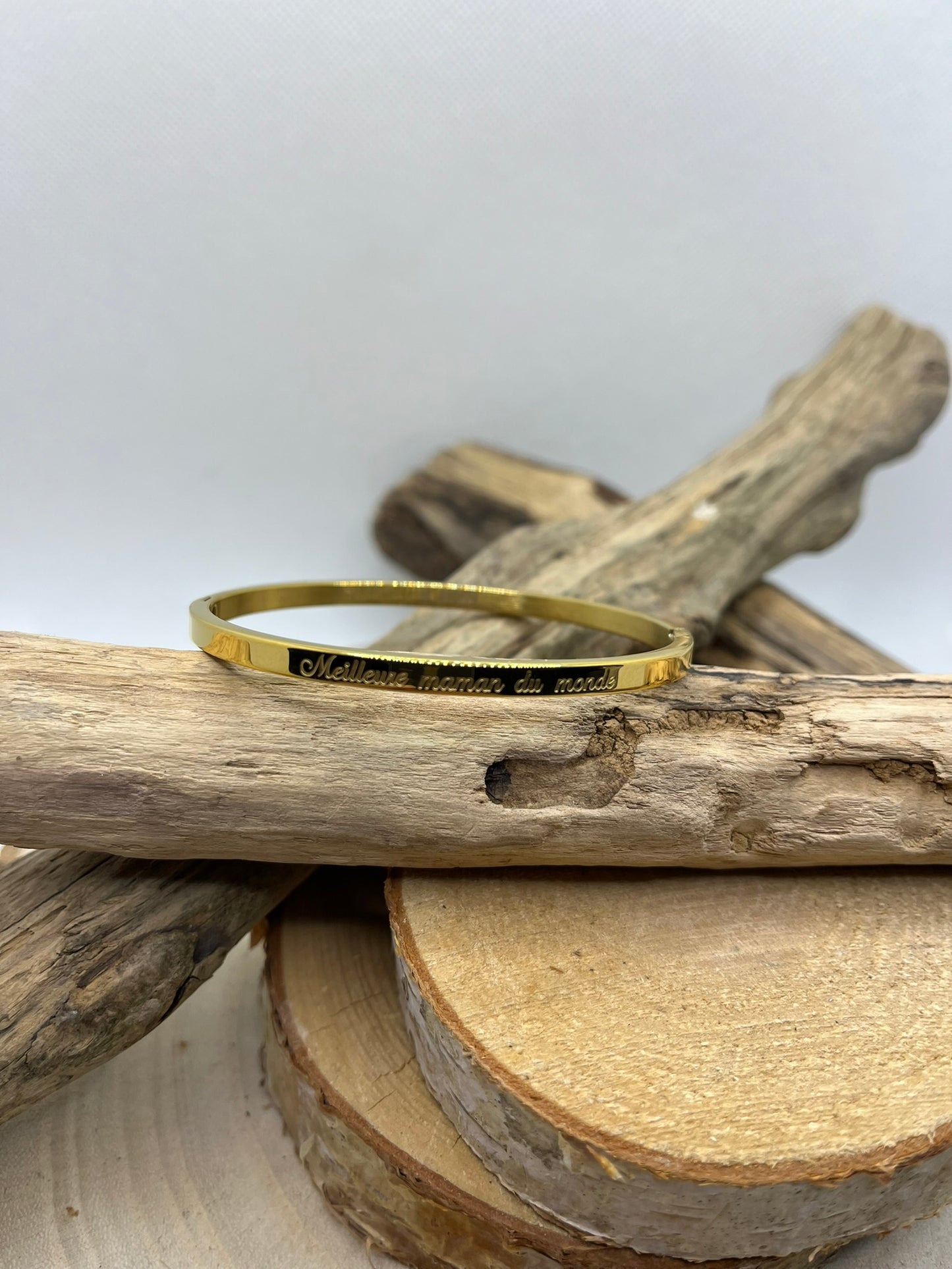 Bracelet Jonc à Message (Meilleure Maman du monde) - Acier Inoxydable Doré ou en Argenté