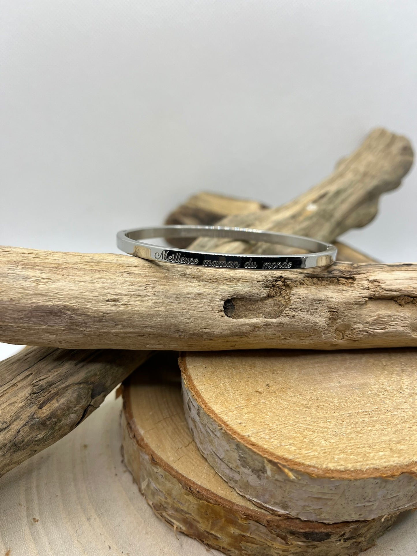 Bracelet Jonc à Message (Meilleure Maman du monde) - Acier Inoxydable Doré ou en Argenté