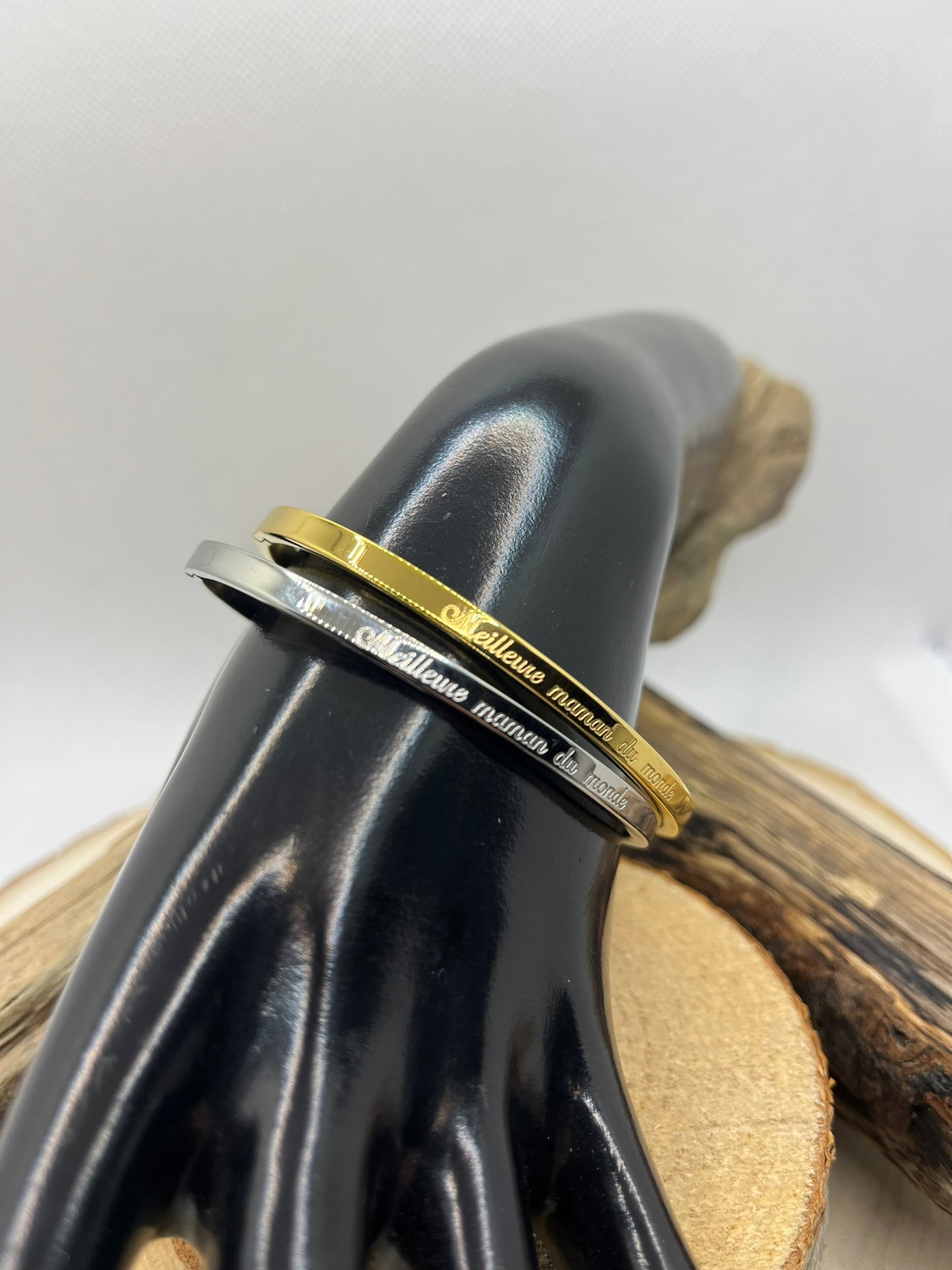 Bracelet Jonc à Message (Meilleure Maman du monde) - Acier Inoxydable Doré ou en Argenté
