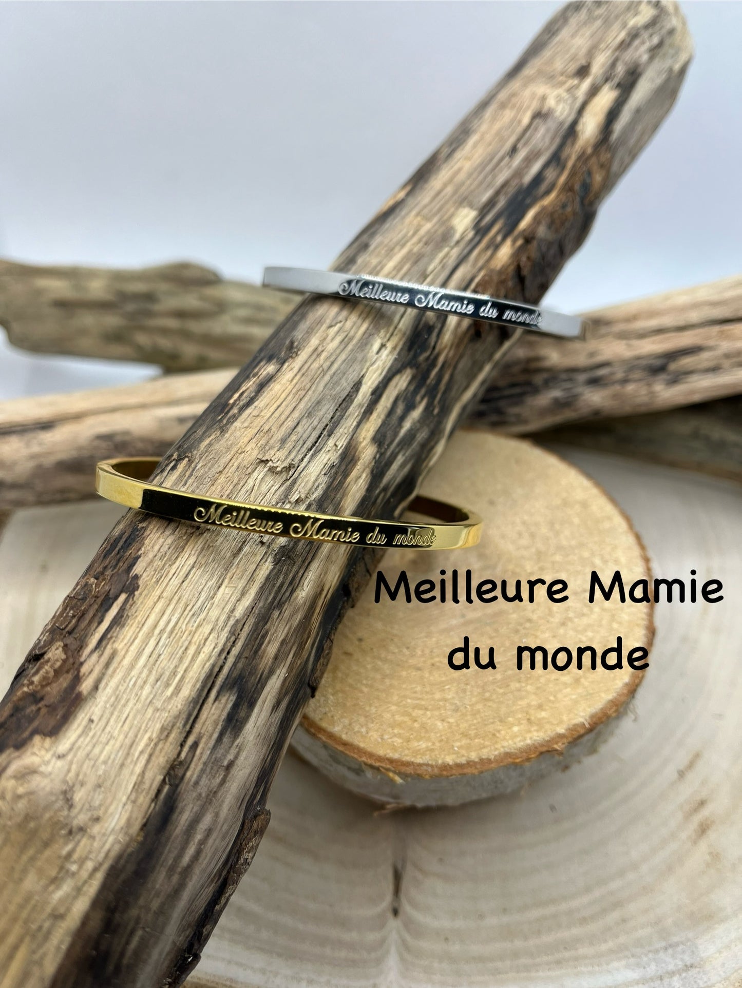 Bracelet Jonc à Message ( Meilleure Mamie du monde ) - Acier Inoxydable Doré ou en Argenté