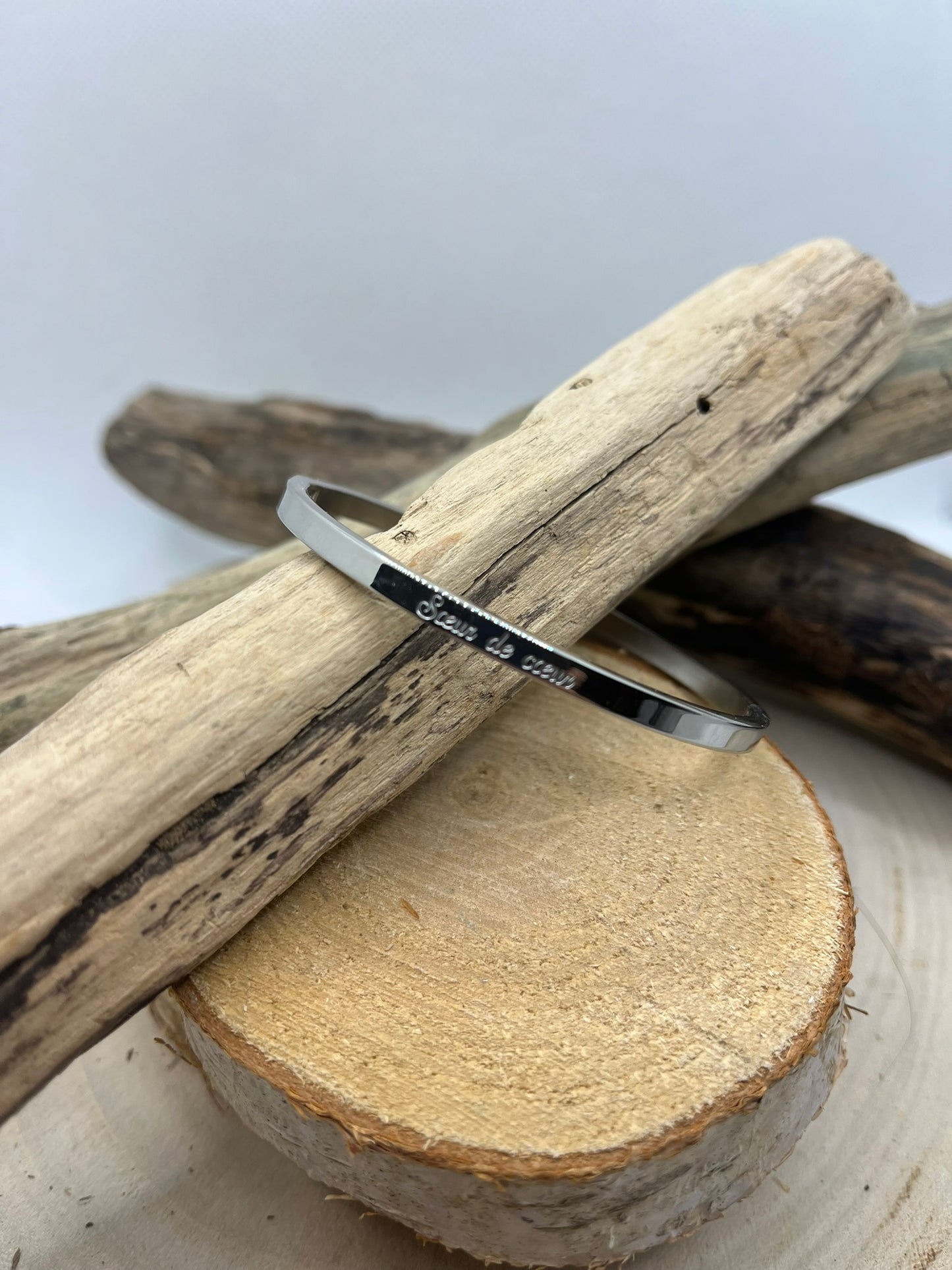 Bracelet Jonc à Message ( Soeur de Coeur ) - Acier Inoxydable doré ou en Argenté